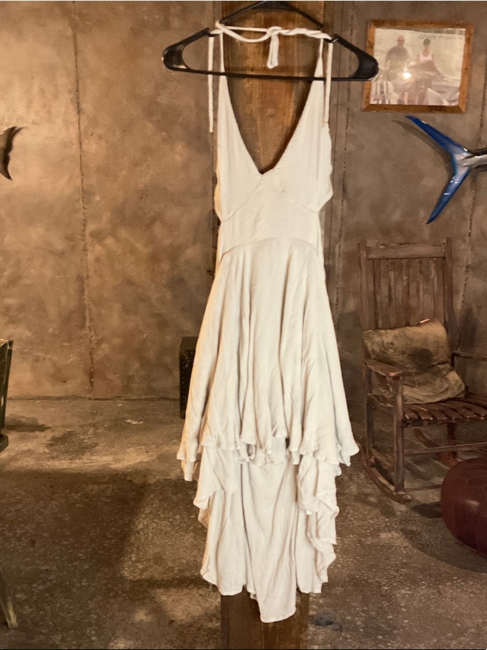 Free People Cream High-Low Ruffle Halter Dress